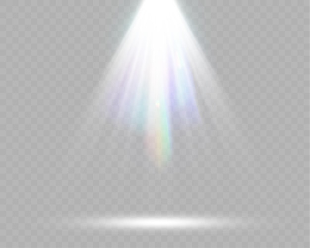 Faros blancos y coloridos realistas con reflejos de rayos y efectos de iluminación del escenario en trans