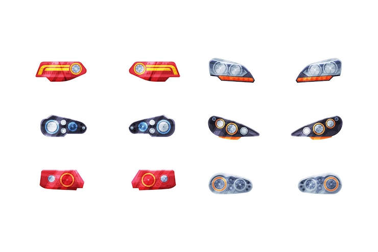 Vector faros delanteros y luces raras detalle del coche ilustración vectorial de dibujos animados