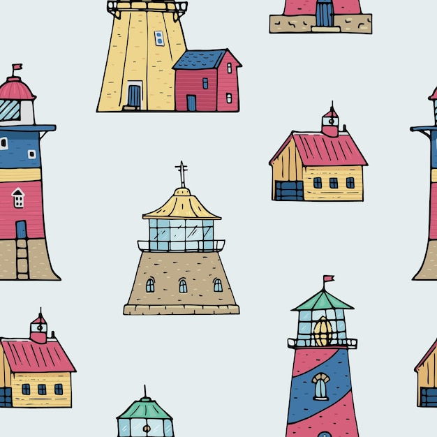 Faros retro color doodle vector de patrones sin fisuras