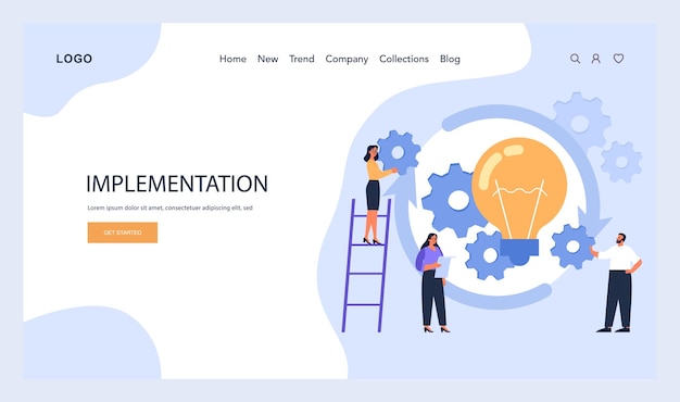 Fase de implementación web o aterrizaje un equipo en acción integrando soluciones en un modelo de trabajo el