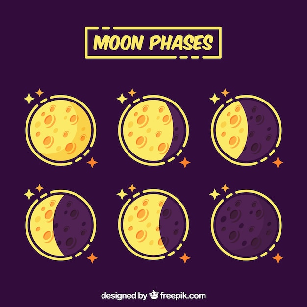 Vector fases de luna de color amarillo