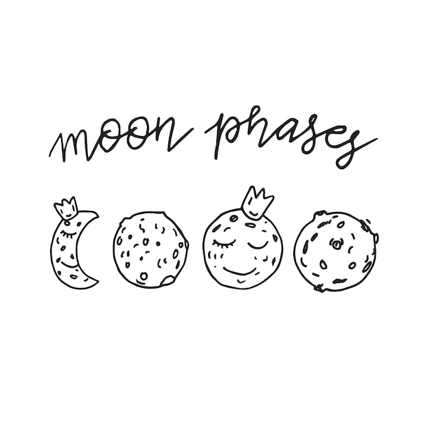 Fases de la luna de ilustración dibujada a mano