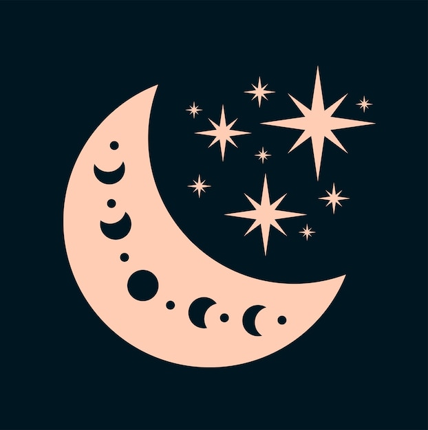 Fases lunares elementos de diseño boho Fases bohemias de la ilustración de la luna