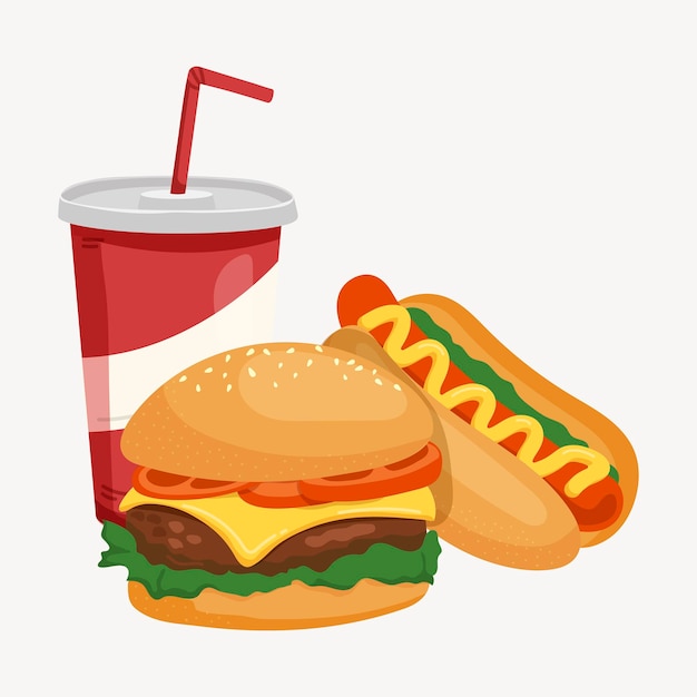 Fast food collage element cute cartoon illustration vector