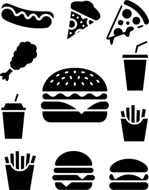 Fast food silhouette vector illustration set white background
