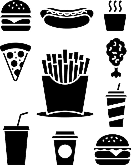 Fast food silhouette vector illustration set white background
