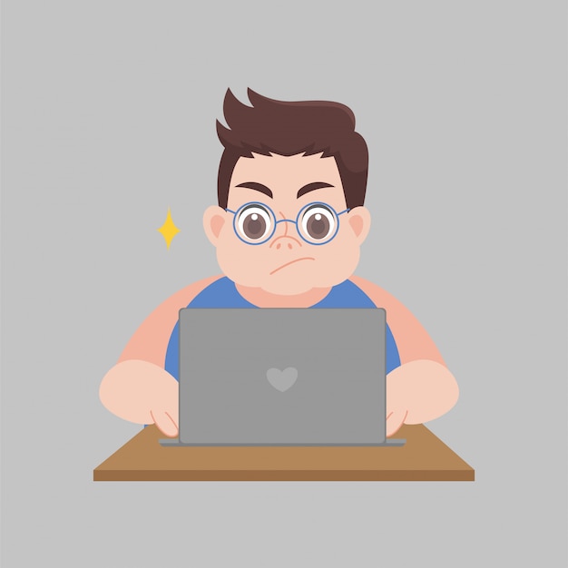 Fat Man buscando datos sobre el conocimiento de una buena dieta