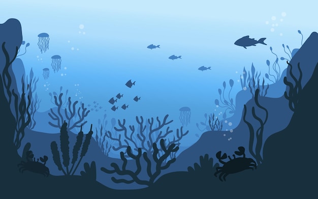 Fauna submarina de los océanos Plantas de aguas profundas Peces y animales Algas marinas Peces y siluetas animales