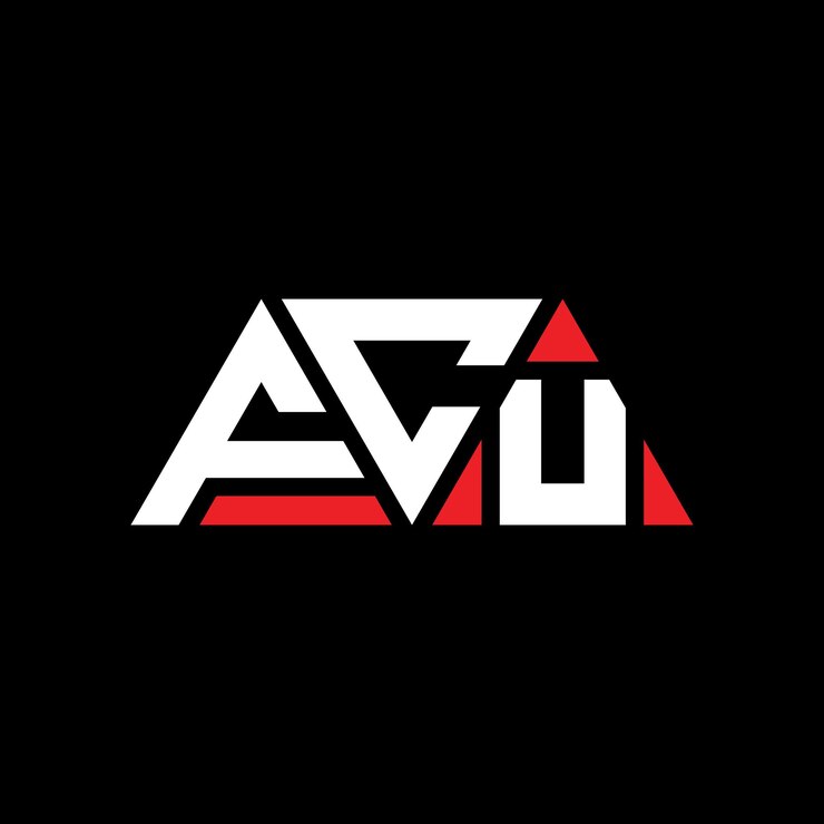 Vector fcu diseño de logotipo de letra triangular con forma de triángulo fcu diseño del logotipo triangular monograma fcu triángulo vectorial plantilla del logotipo con color rojo fcu logo triangular sencillo elegante y lujoso fcu logotipo