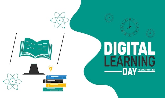 Febrero es la plantilla de fondo del Día del Aprendizaje Digital Perfecta para pancartas, tarjetas, carteles y redes sociales Diseño vectorial con inscripción de texto y color clásico para un aspecto profesional