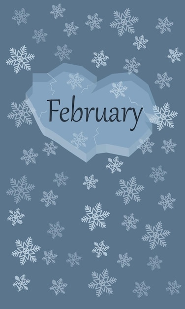 Febrero invierno banner hielo copos de nieve color azul adecuado para postales calendarios productos promocionales dibujos animados vector ilustración
