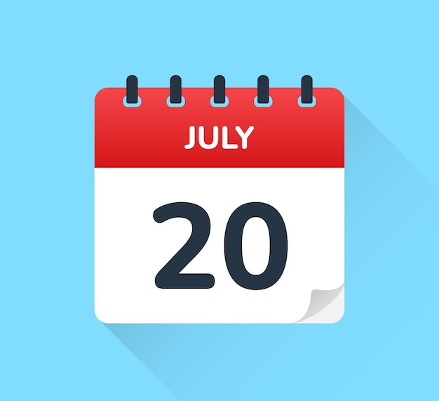 Fecha del 20 de julio en el calendario vectorial de diseño plano