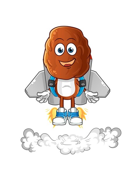 Fecha de dibujos animados de cabeza de fruta con vector de dibujos animados de mascota jetpack
