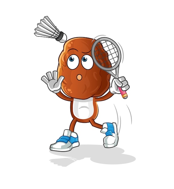fecha, fruta, cabeza, caricatura, aplastar, en, bádminton, caricatura, mascota, vector