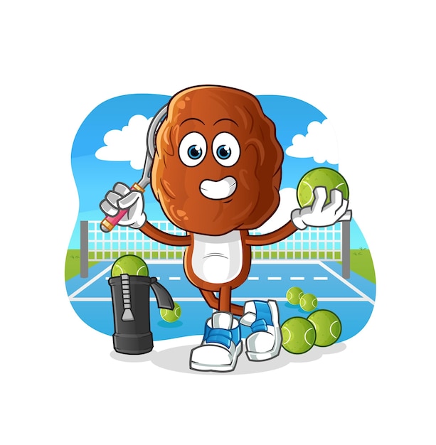 Fecha fruta cabeza dibujos animados juega tenis ilustración vector de caracteres