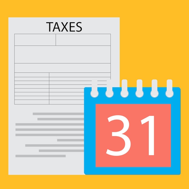 Fecha límite día de impuestos Formulario de impuestos de página y día calendario negocio de pago del gobierno Ilustración de diseño plano vectorial