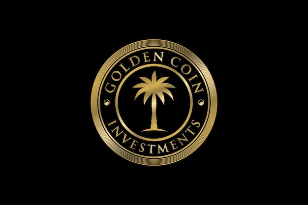 Fecha palmera moneda oro logo diseño moneda dinero icono símbolo bitcoin ilustración