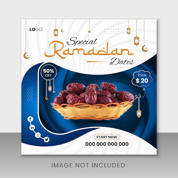 Fechas especiales de ramadán o venta de menú de comida plantilla de diseño de publicación en redes sociales
