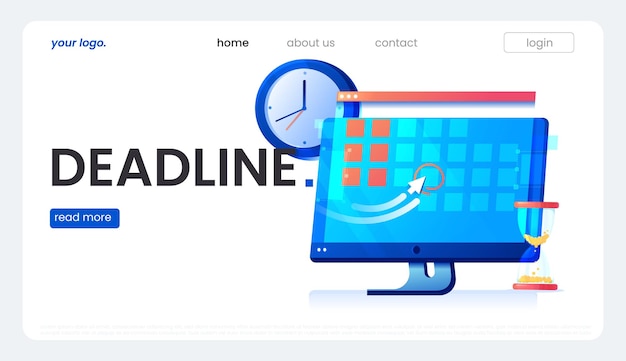 Fechas y plazos banner computadora con calendario en reloj de fuego y vector de reloj de arena illustrati plana