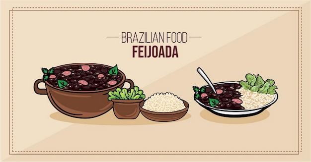 Vector feijoada comida brasileña feijao linguia porco