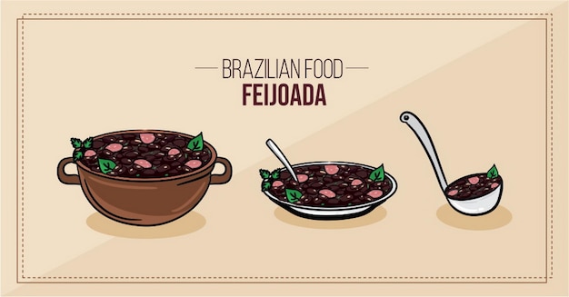 Vector feijoada comida brasileña feijao linguia porco