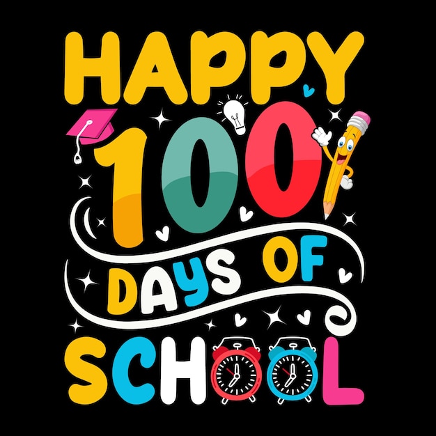 Vector felices 100 días de escuela diseño de camiseta