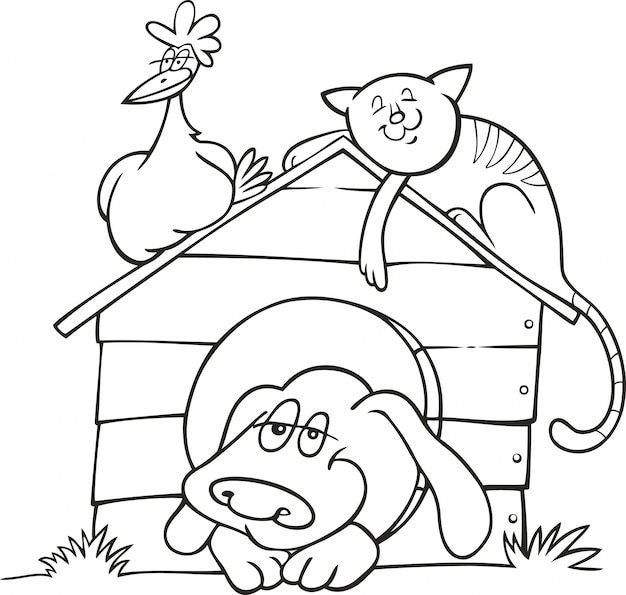 Vector felices animales de granja para colorear libro