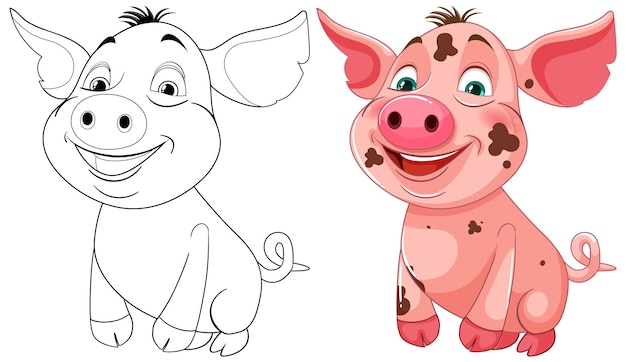 Felices cerdos de dibujos animados uno al lado del otro