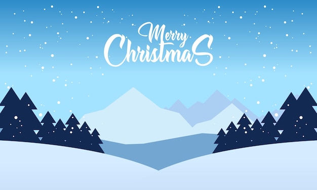 Felices fiestas con Blue Mountains Winter Snowy y Pines Forest Vector Illustration