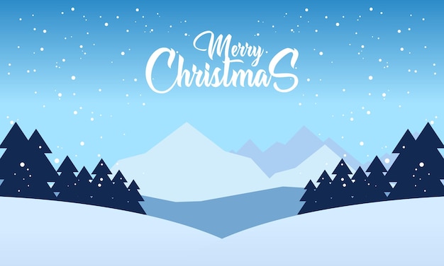 Vector felices fiestas con blue mountains winter snowy y pines forest vector illustration