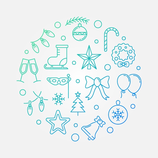 Felices fiestas de color redondo vector ilustración de línea delgada o banner