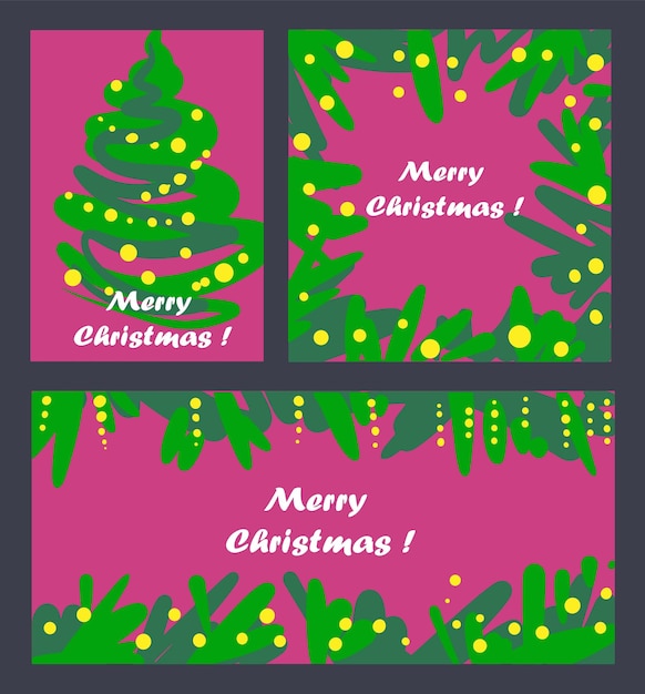 Felices fiestas, feliz Navidad, tarjetas de felicitación, plantillas de diseño plano con formas y manchas abstractas