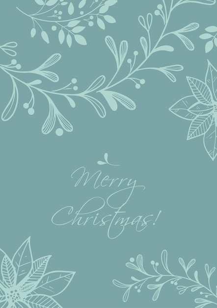 Felices fiestas o plantilla de feliz Navidad con elementos decorativos dibujados a mano, ramitas y flores.
