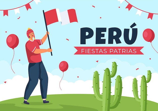 Felices fiestas patrias o día de la independencia del perú ilustración de dibujos animados