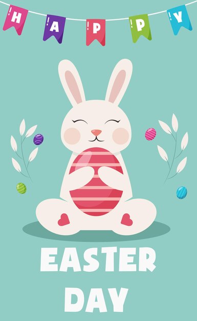 Felices fiestas Tarjeta de huevo de conejito de Pascua, Folleto promocional - Vector