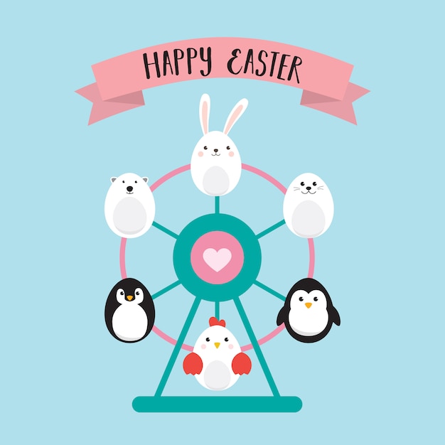 Felices huevos de Pascua con Ferris Wheel.