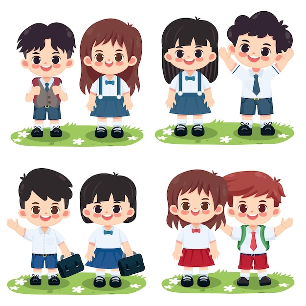 Felices y lindos estudiantes tailandeses en uniforme escolar