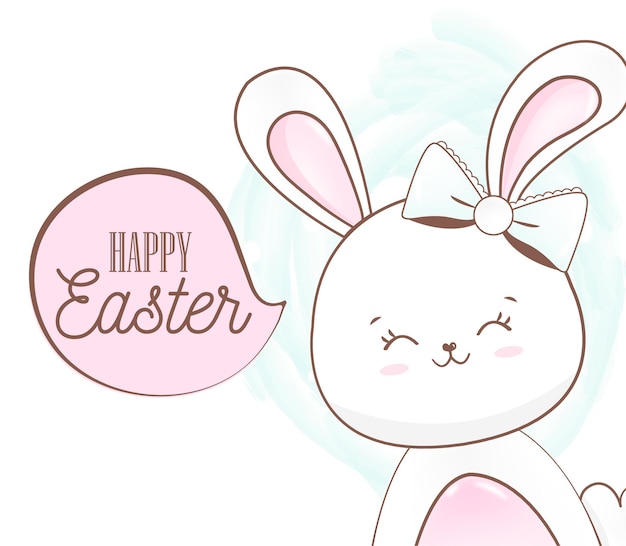 Felices pascuas con conejito acuarela Vector Premium