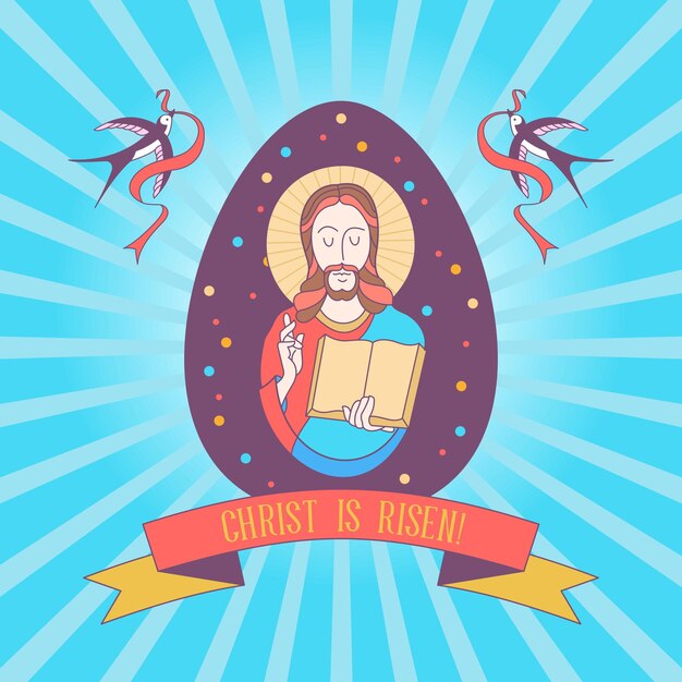 Felices Pascuas Cristo ha resucitado Tarjeta de felicitación Huevo de Pascua con la imagen de Jesucristo