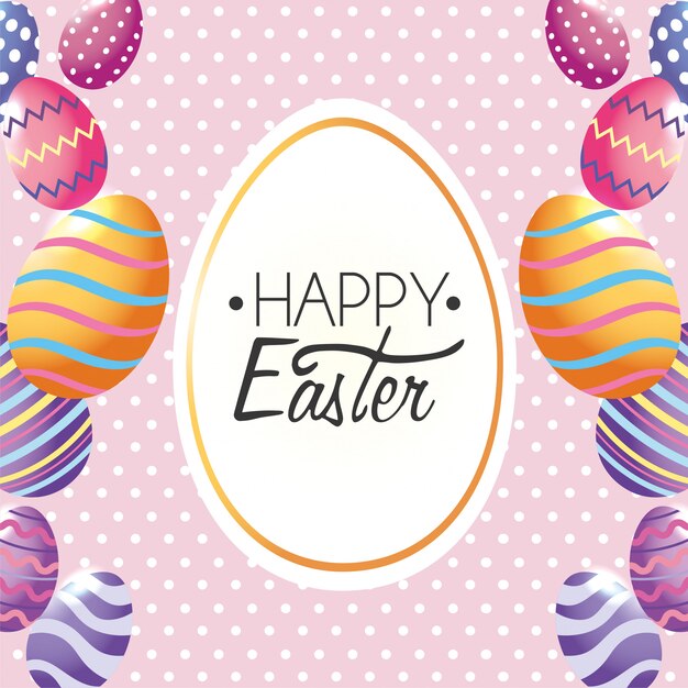 Felices Pascuas, etiqueta de decoración con huevos de pascua al evento.