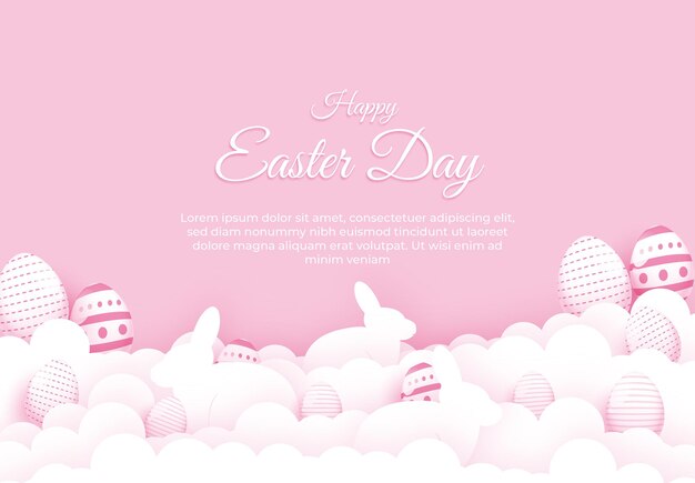 Felices pascuas con huevos de pascua en ilustración de estilo de corte de papel.