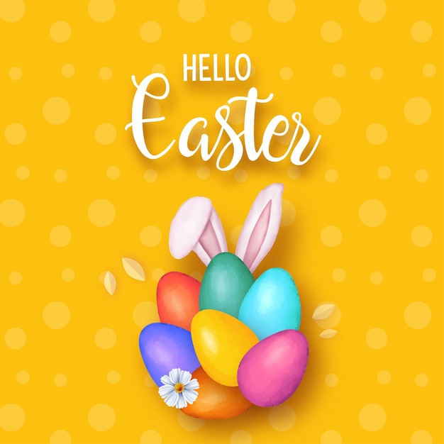 Felices Pascuas Saludo Conejo Con Huevos Azul Púrpura Sobre Fondo Amarillo