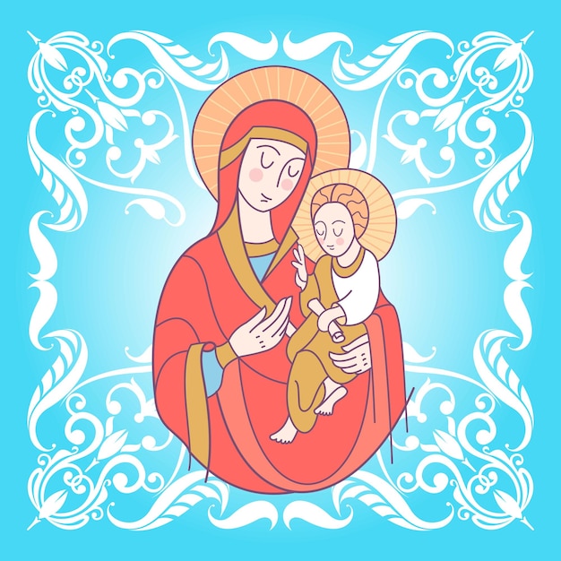 Felices Pascuas La virgen con el niño Jesús en brazos
