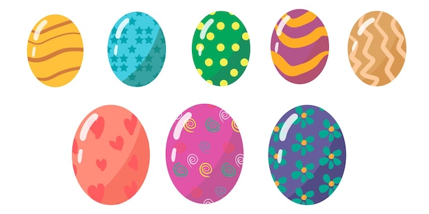 Felices PascuasConjunto de huevos de Pascua con diferentes texturas sobre un fondo blancoVacaciones de primavera Ilustración vectorialFeliz Pascua huevos