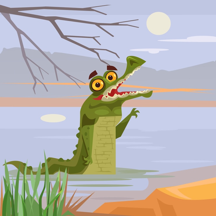 Vector felices personajes de cocodrilo cocodrilo sonriente mirando fuera del agua.