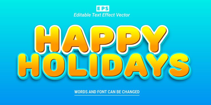 Vector felices vacaciones 3d efecto de texto editable con vector de fondo