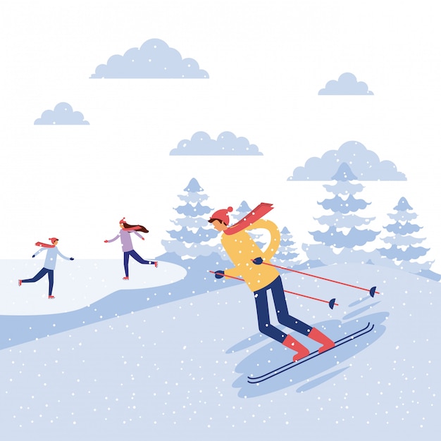 Felices vacaciones de invierno para personas