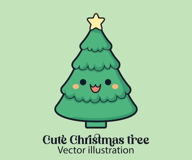 Felices vacaciones de invierno con Vector lindo árbol de Navidad y dibujos animados de Navidad