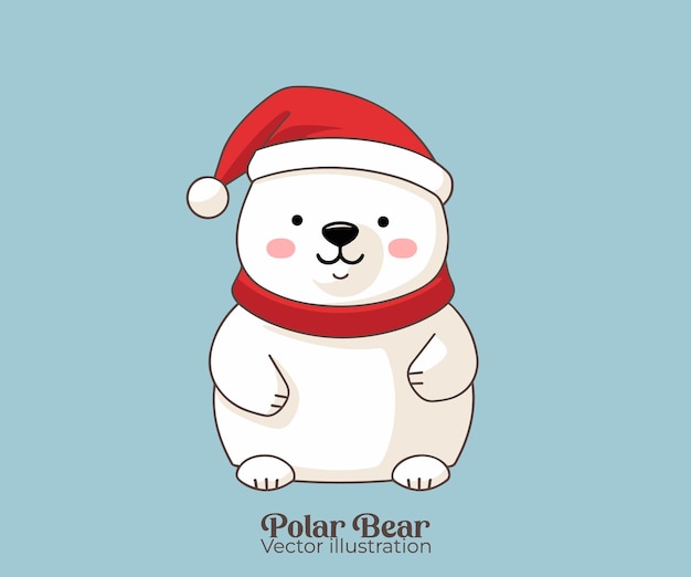 Felices vacaciones con lindo oso polar vector de sombrero de Santa