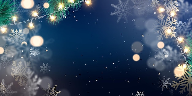 ¡Felices vacaciones y un próspero año nuevo! estrellas de navidad doradas decoran fondo azul elegante tarjeta de felicitación con efecto de luz plantilla de fondo de celebración con cinta